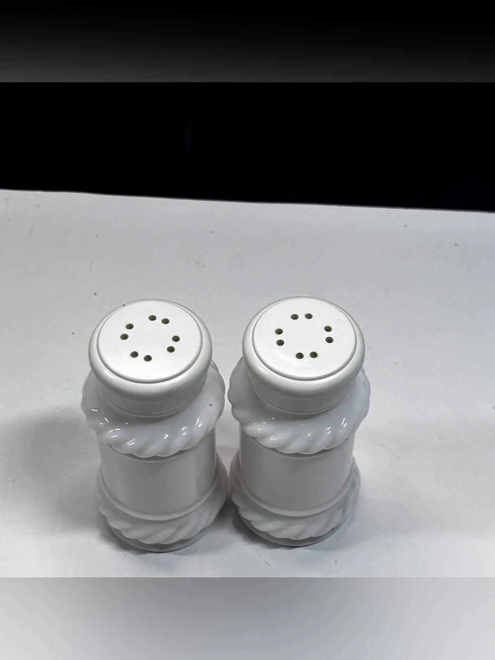 Vintage HAZEL ATLAS Milk Glass Salt Pepper Shaker Set Black Rooster
